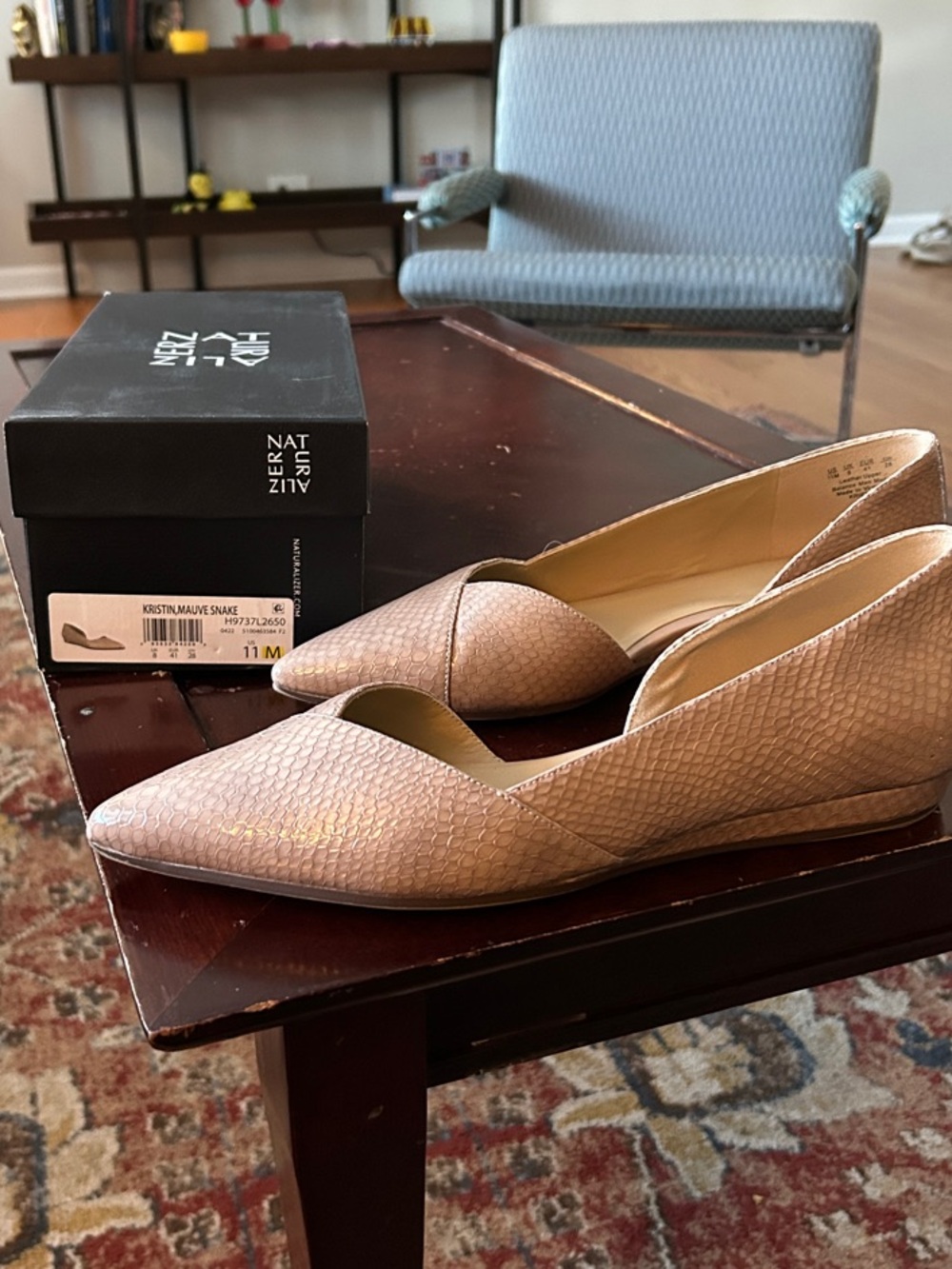 Naturalizer Blush Nude Snake-Embossed D'Orsay Flats